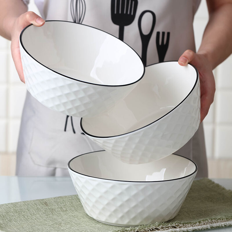3个家用新款大号汤碗汤勺餐具套装日式盛汤陶瓷碗宿舍学生用面碗