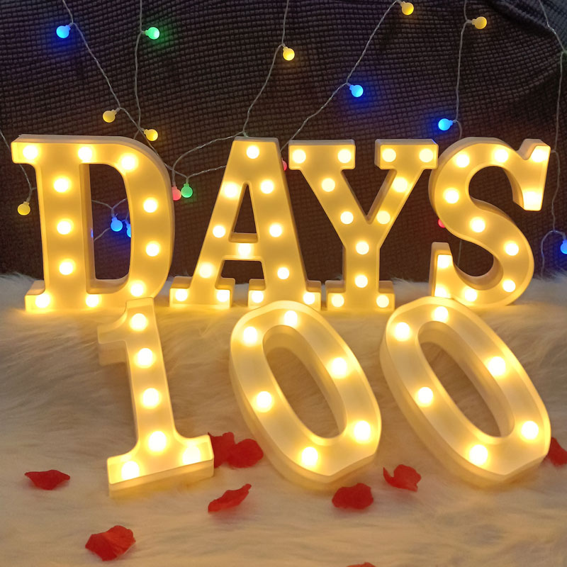 100DAYS字母灯甜品台生日快乐灯百天儿童装饰周岁结婚纪念数字灯