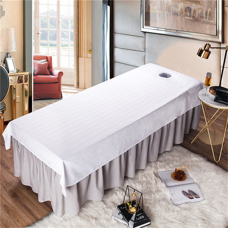 美容院专用纯色白色床单丝光棉磨毛半棉带洞SPA美体按摩床单