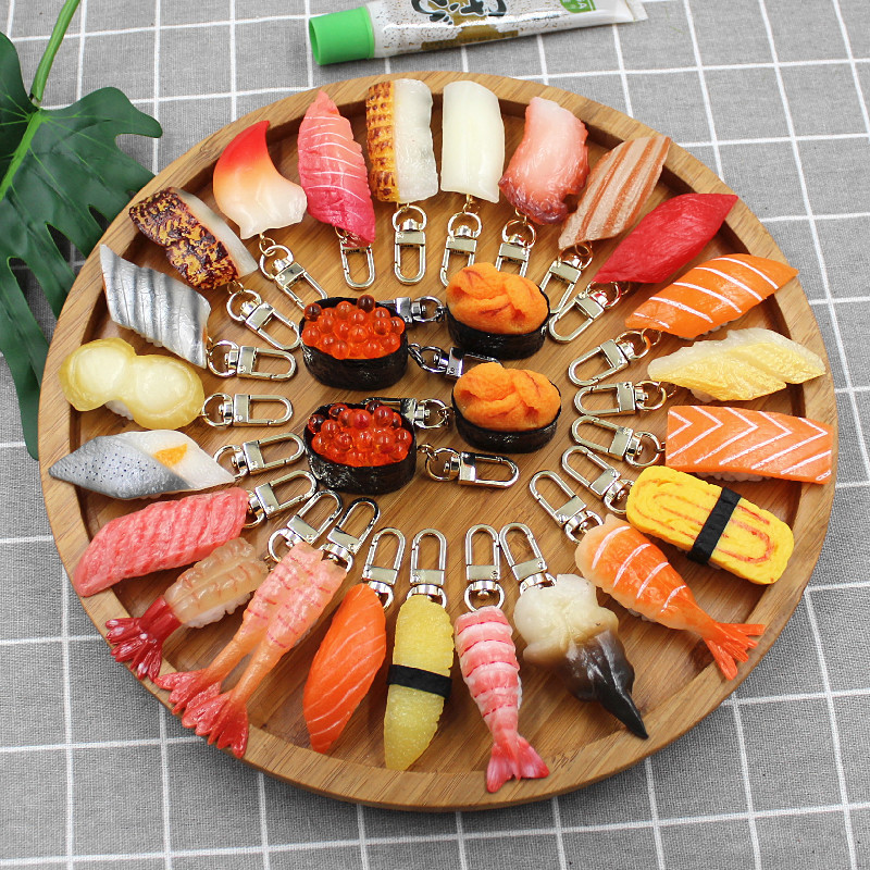 仿真日式寿司料理模型三文鱼书包汽车钥匙扣链挂件旅游纪念品玩具