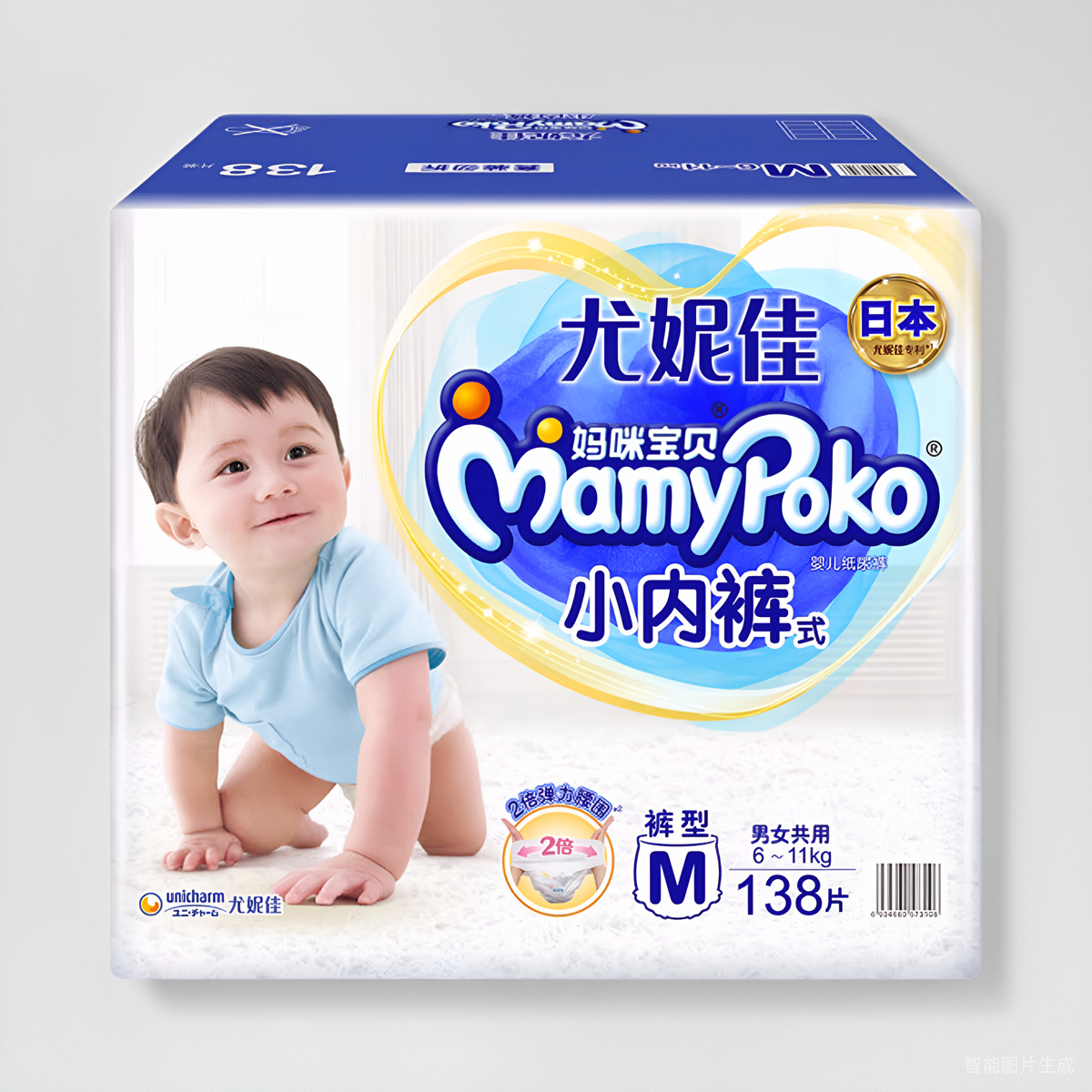 妈咪宝贝MamyPoko婴儿小内裤M138片6-11kg婴儿尿不湿箱装 9成新