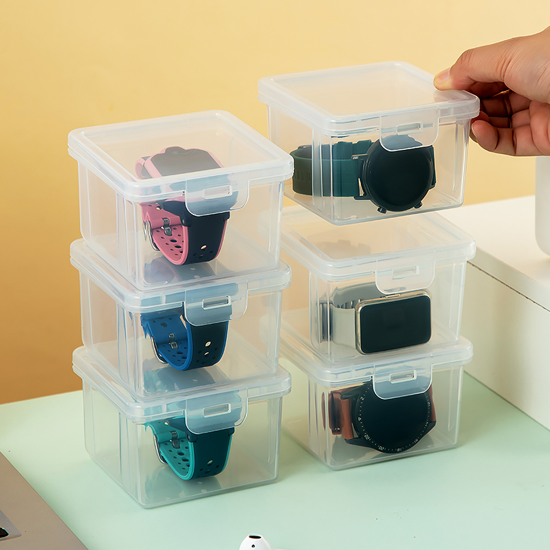 手表收纳盒放手表手环钥匙塑料透明迷你小型正方形方盒小盒子带盖