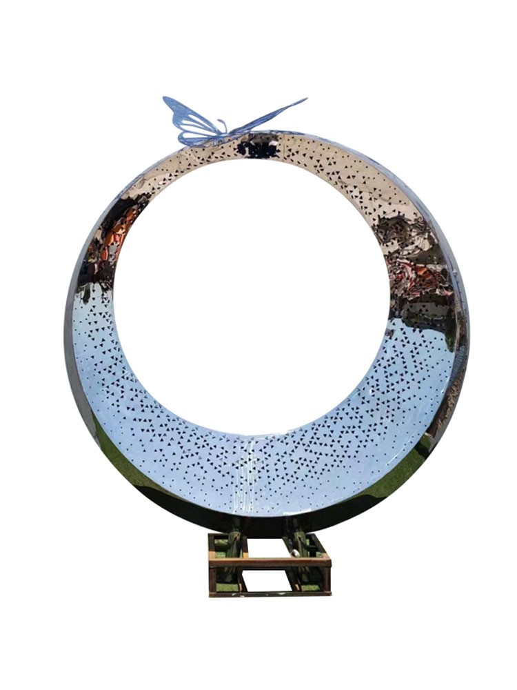 定制大型不锈钢雕塑月亮圆环圆形金属镂空户外售楼部景观装饰摆件