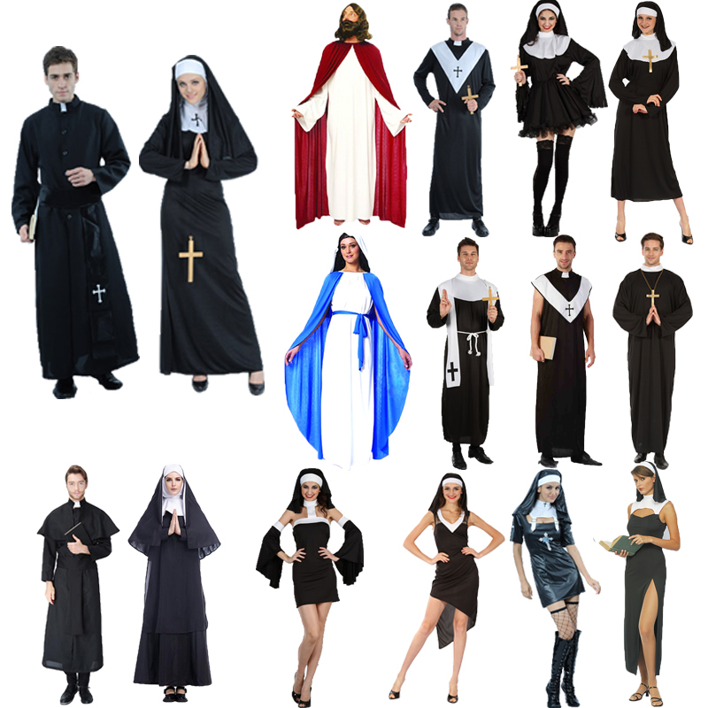 万圣节cos修女神父表演服装 成人男女圣母耶稣上帝衣服牧师传教士