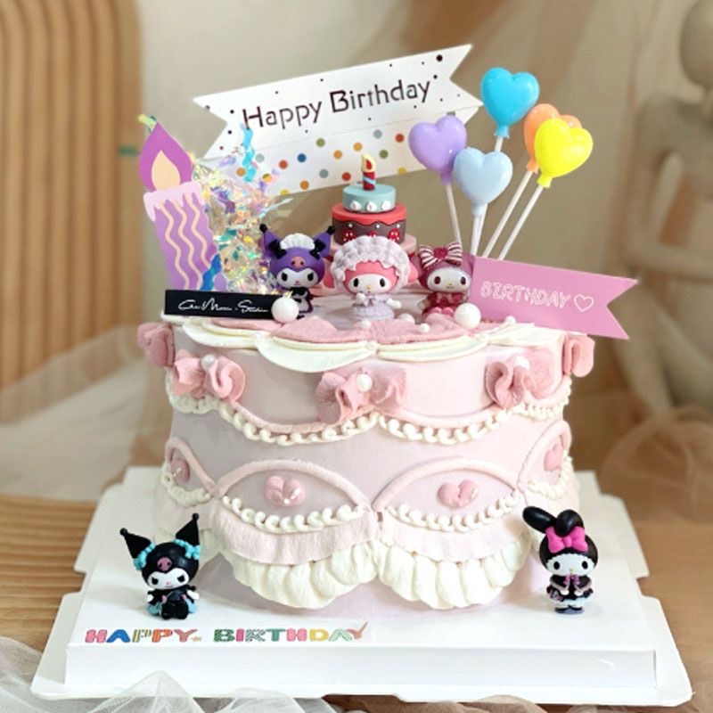 美乐蒂蛋糕装饰摆件三丽欧库洛米复古黑粉系儿童生日烘焙装扮玩偶