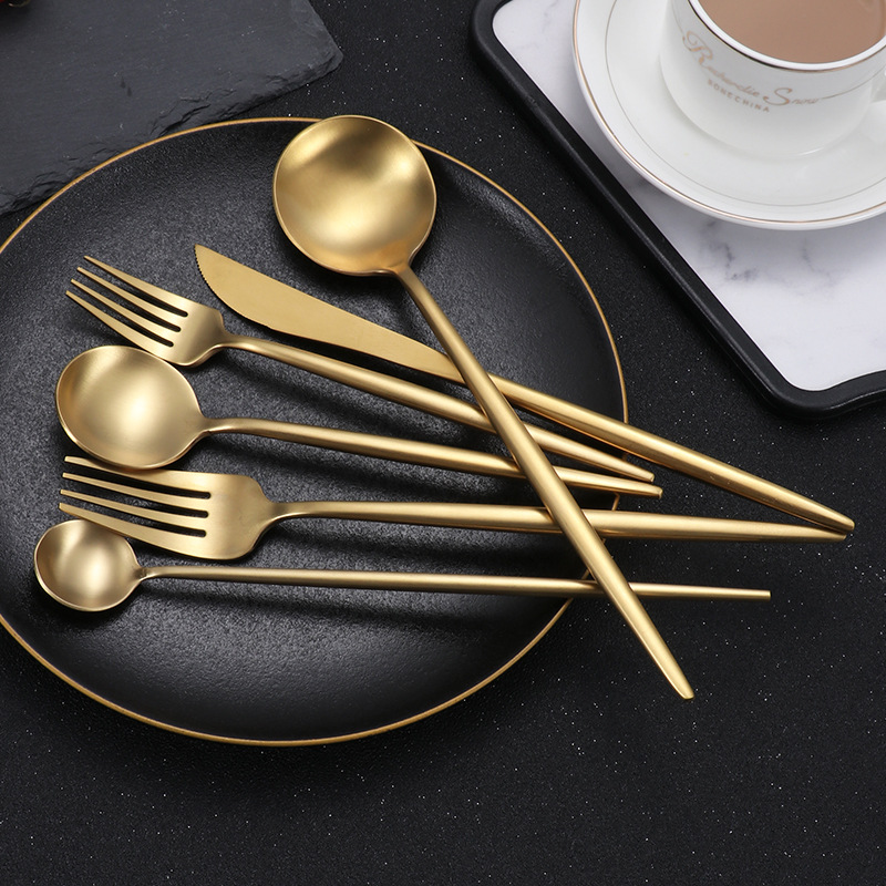 西餐牛排刀叉北欧筷子勺子家用金色甜品咖啡勺304不锈钢汤勺餐具