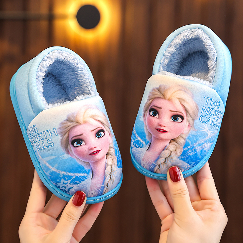 艾莎公主冬季儿童包跟棉拖鞋女童保暖冰雪奇缘小童宝宝棉鞋