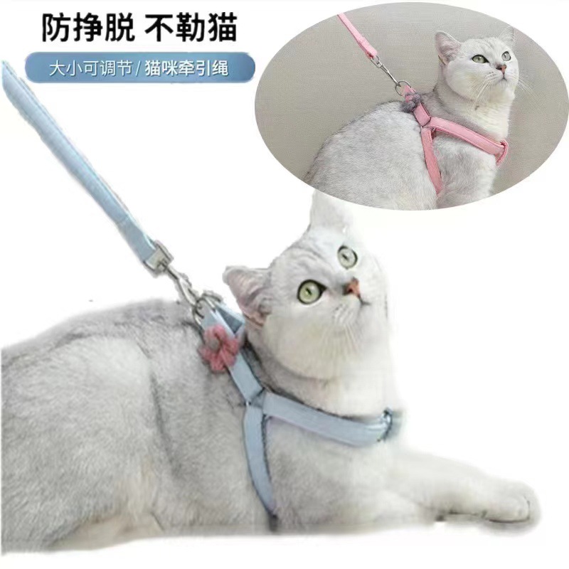 猫咪牵引绳可调节防挣脱可爱小花外出专用遛猫绳猫链猫咪项圈用品