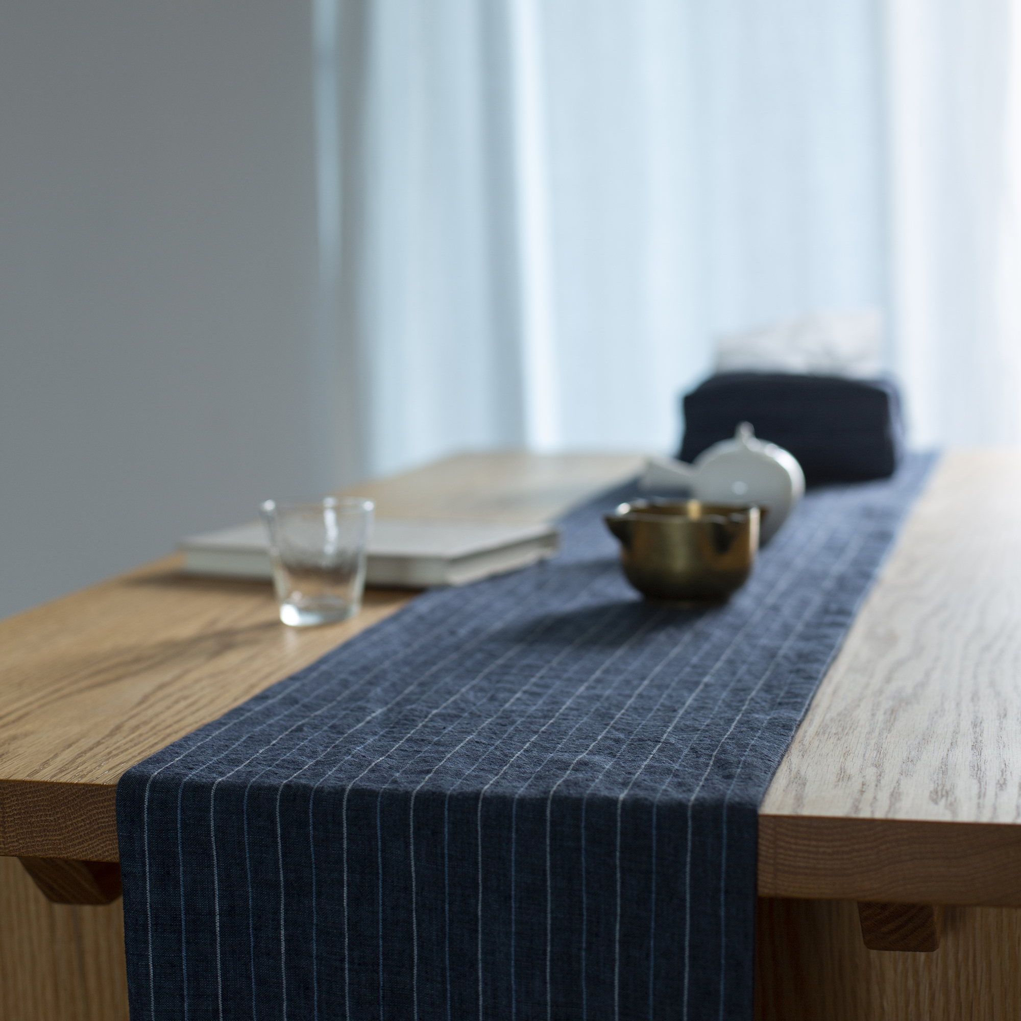 【蓝条子】亚麻桌旗茶席茶盘茶具垫中式简约日式禅意条纹布艺定制