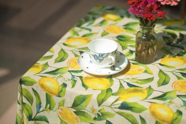 出口澳洲--棉麻材质柠檬印花桌布台布餐巾田园风格