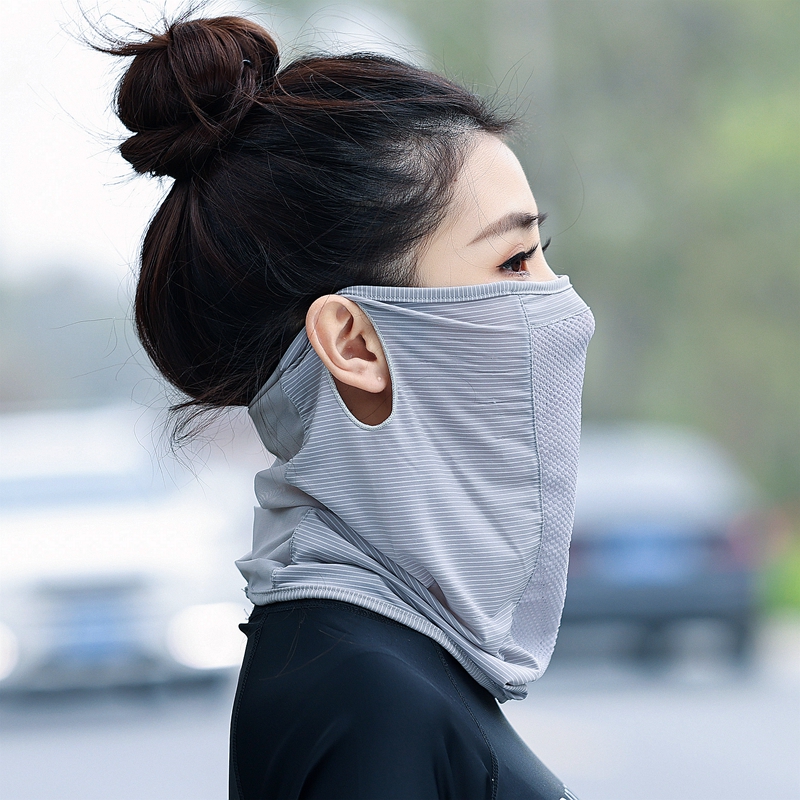 出口韩国夏天运动骑行冰丝防晒面罩男女护颈遮脸透气网纱挂耳脸罩