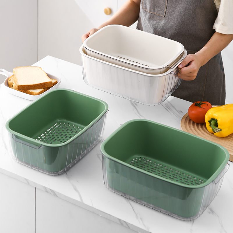 双层洗菜盆沥水篮厨房家用加厚塑料水果盘多功能长方形果蔬淘菜盆