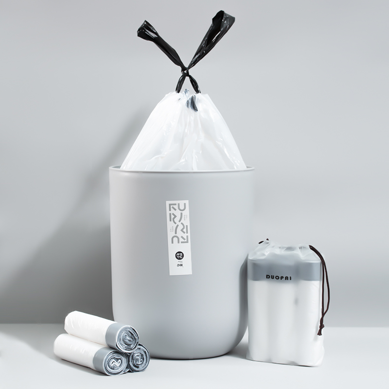 抽绳垃圾袋家用手提式厨房自动收口加厚提绳清洁袋塑料袋子白色大