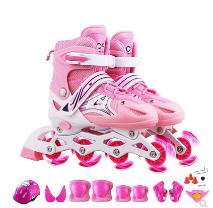 推荐溜冰鞋女童可调节大小网红滚轴小学生男童可收缩可以走路的可