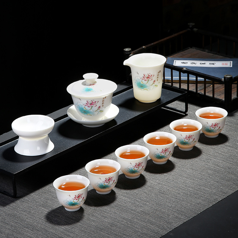 羊脂玉茶具套装整套功夫茶具客厅家用德化白瓷陶瓷泡茶杯盖碗茶壶