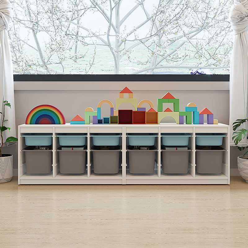可比熊实木儿童玩具分类收纳架整理架多层宝宝书架幼儿园收纳柜