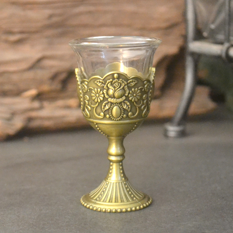 精美青铜色高脚金属玻璃浮雕小烈白酒杯子创意家居酒具店装饰用品