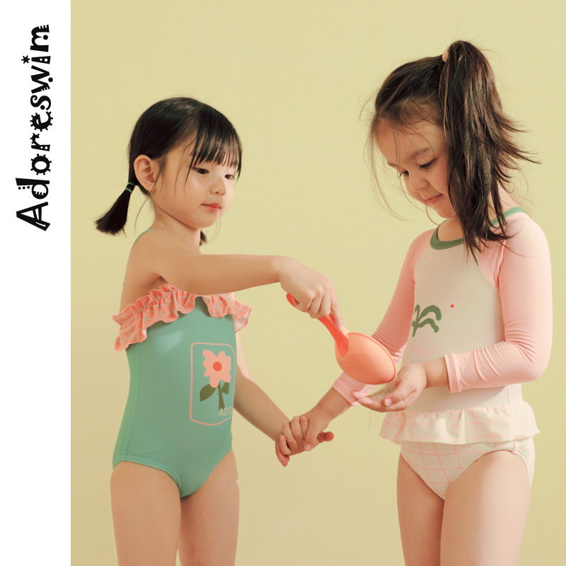 Adoreswim原创设计宝宝可爱吊带小碎花连体洋气儿童温泉泳装