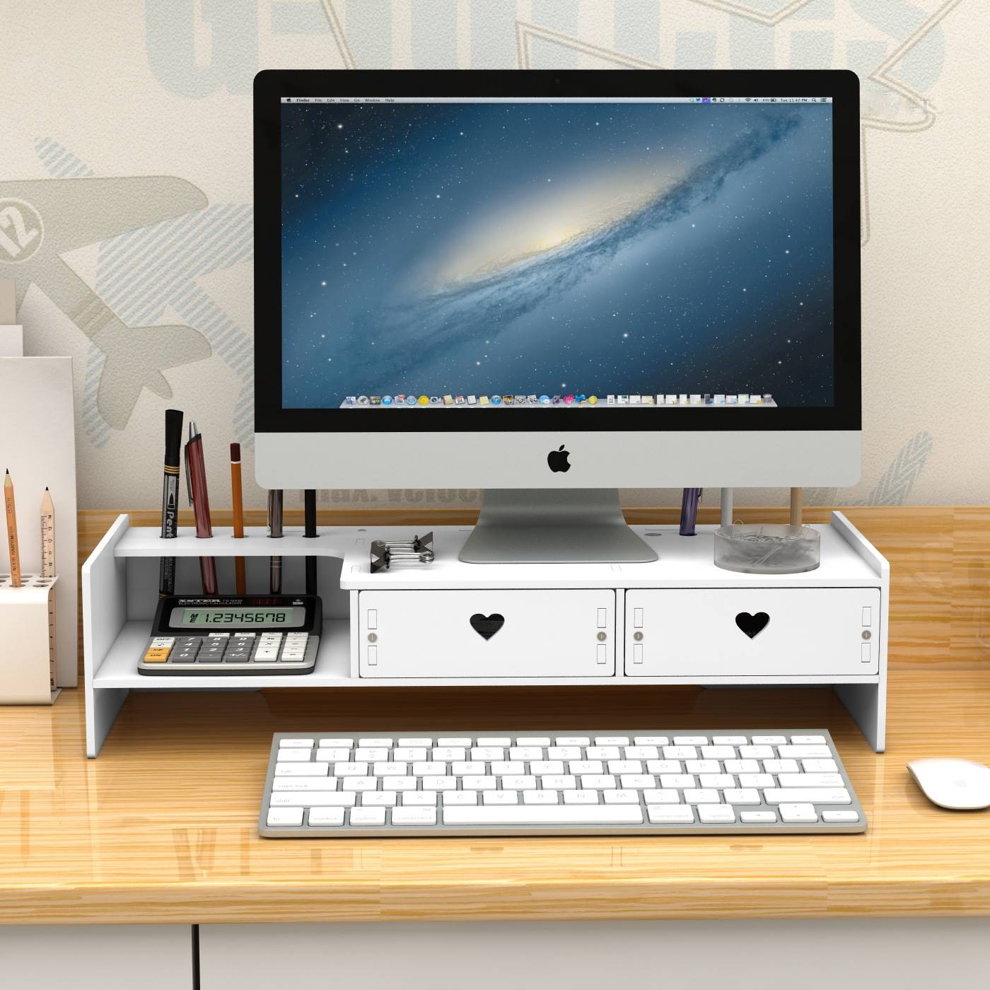 桌面收纳盒办公显示器底座支架加高抽屉键盘收纳塑料台式电脑增高