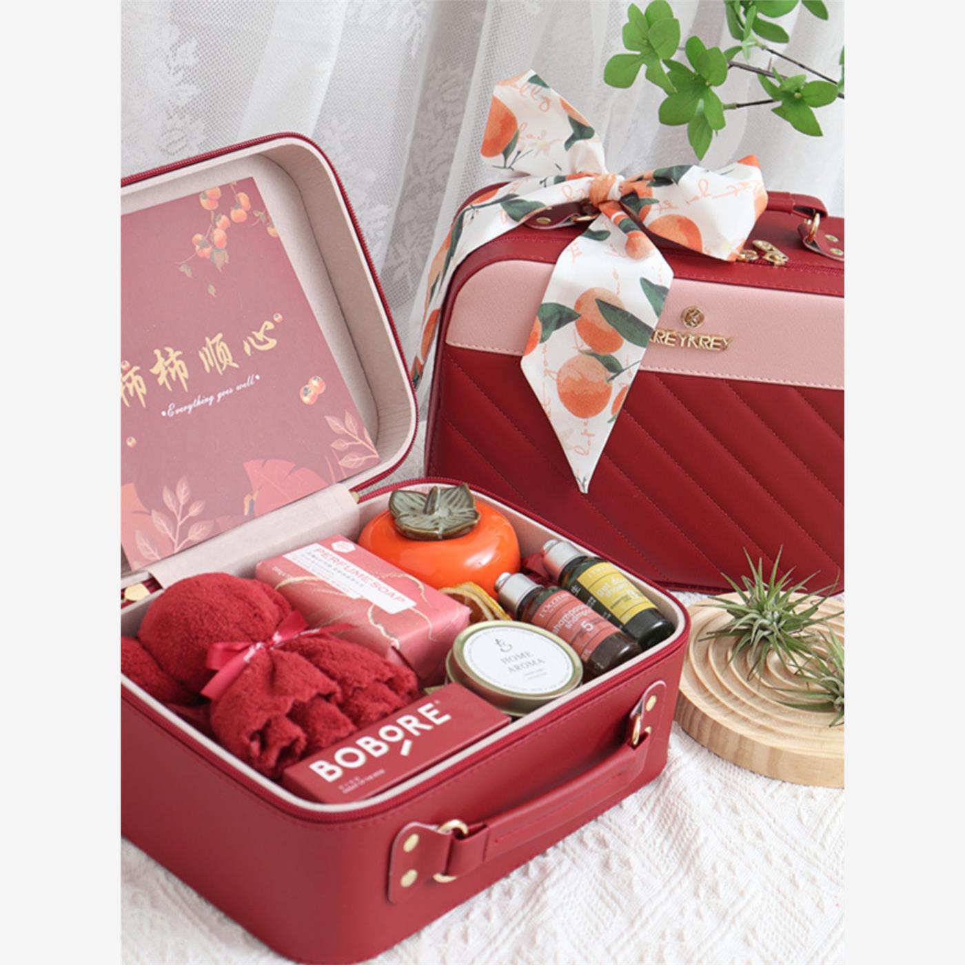 结婚伴手礼礼盒皮质便携大容量化妆收纳包旅行网红手提化妆箱空箱