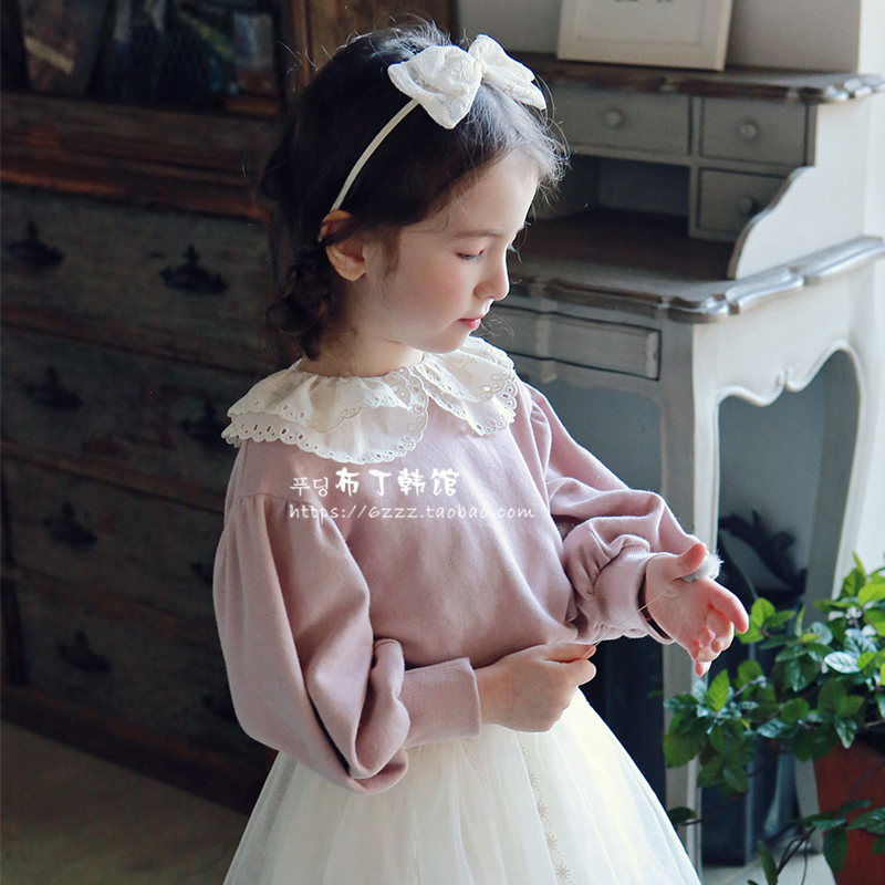 布丁家韩国进口童装南大门春季女童娃娃领卫衣小女孩套头上衣W338