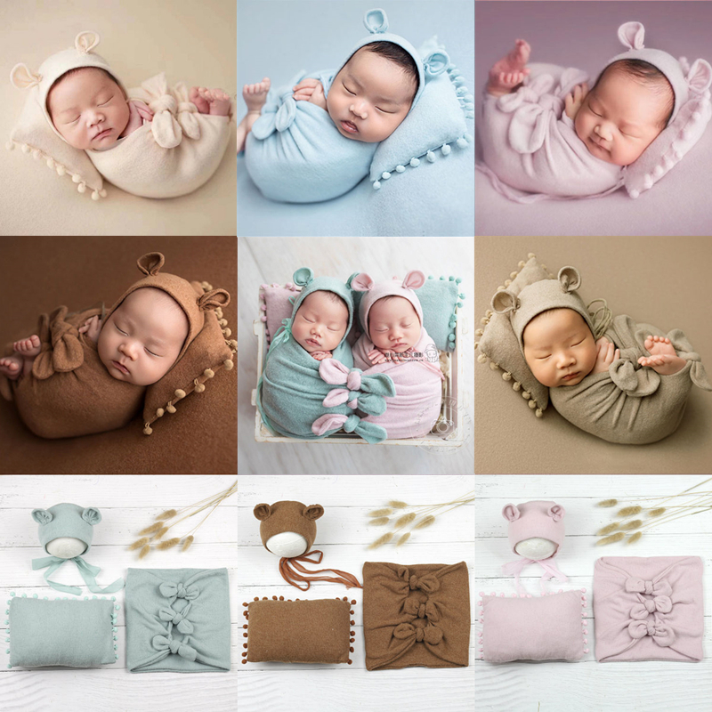 新生儿摄影道具帽子裹袋枕头套装影楼婴儿拍照服装宝宝月子照主题
