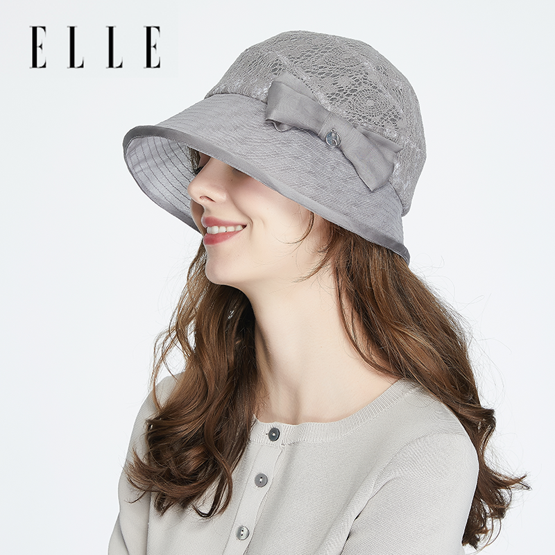 ELLE桑蚕丝帽子女士夏季真丝遮阳帽时尚优雅洋气防晒沙滩透气凉帽