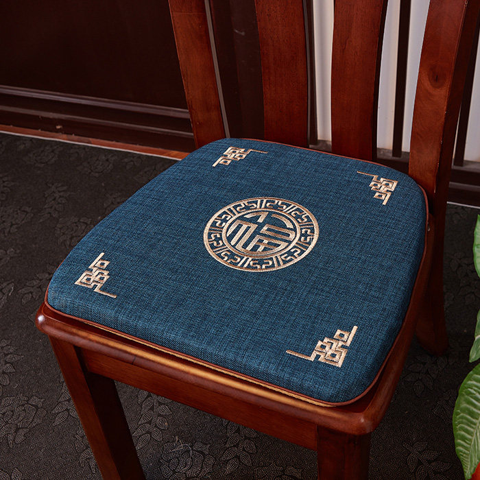 中式刺绣餐椅垫坐垫家用棉麻马蹄形椅子垫实木餐桌椅垫防滑可拆洗