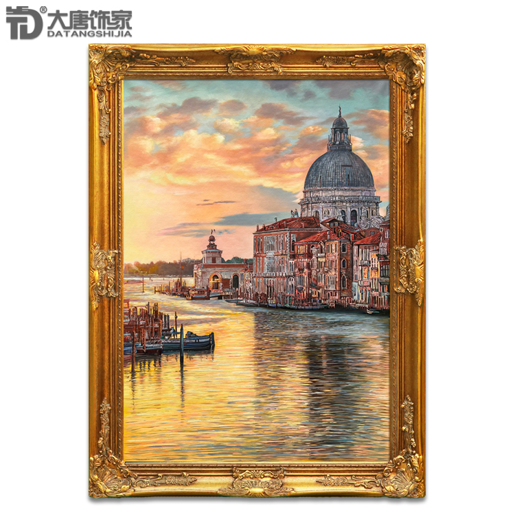 实拍手绘威尼斯 欧式玄关风景油画 手绘美式客厅别墅建筑油画N09