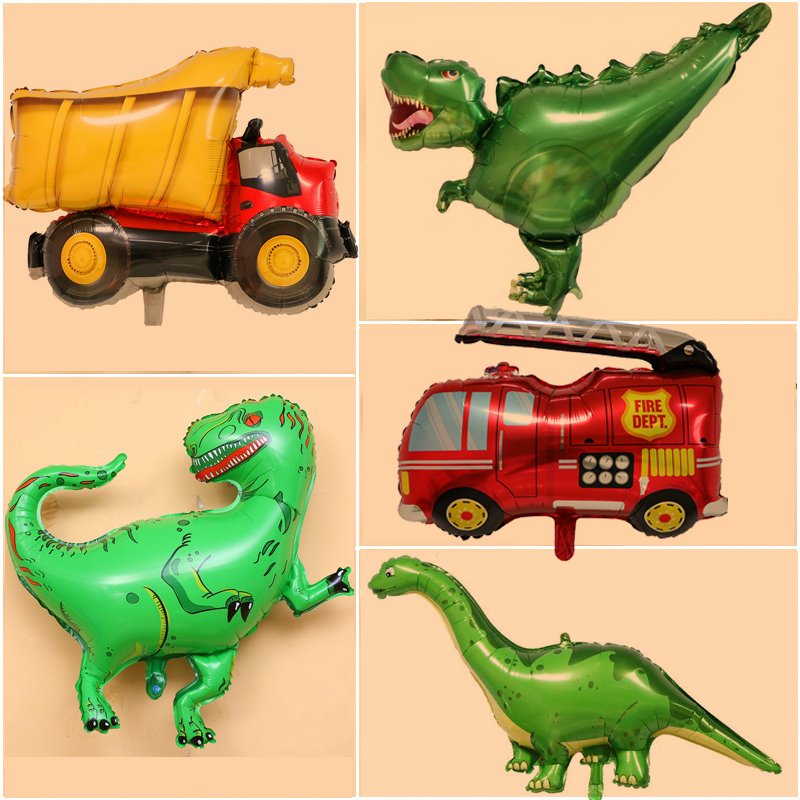 恐龙主题儿童生日派对用品布置装饰品霸王龙工程车消防车铝膜气球