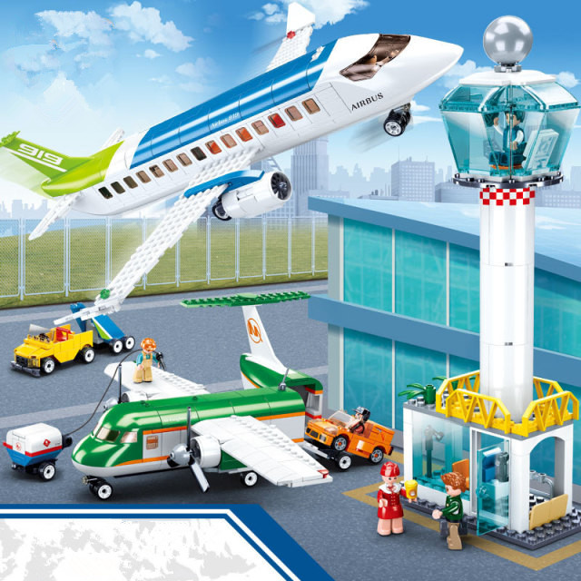 直升机大型民航飞机客机航天航空积木拼装儿童模型玩具大机场c919