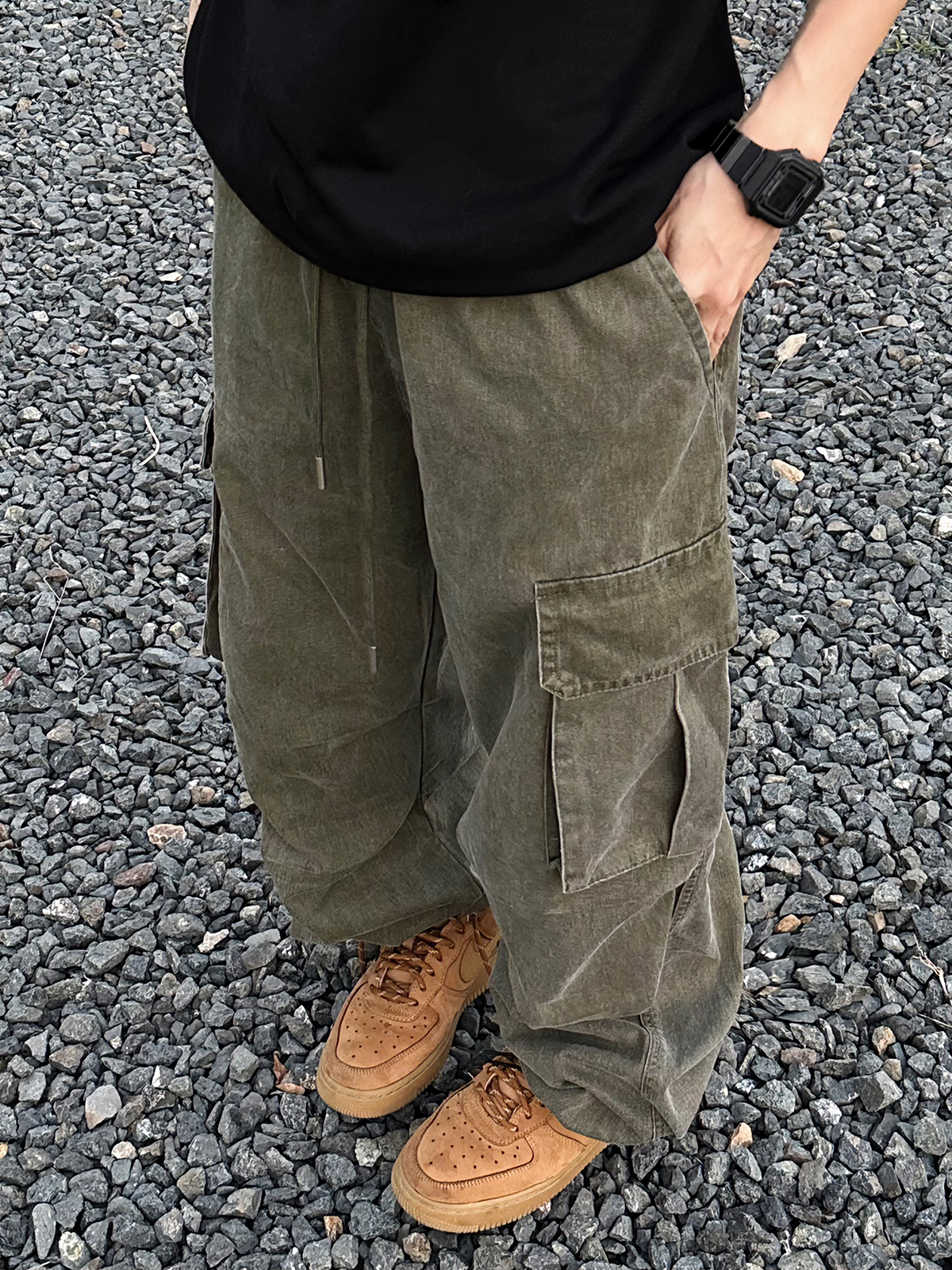XBRO美式复古直筒宽松显瘦工装多口袋洗水绿牛仔裤大版休闲长裤男