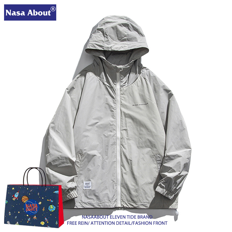 NASA ABOUT旗舰店日系冲锋衣夹克士夏季潮牌美式风防晒衣连帽外套