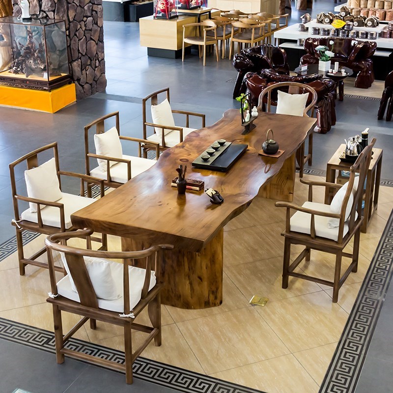 实木茶桌椅组合简约不规则整板原木大板茶台办公室老板泡茶桌
