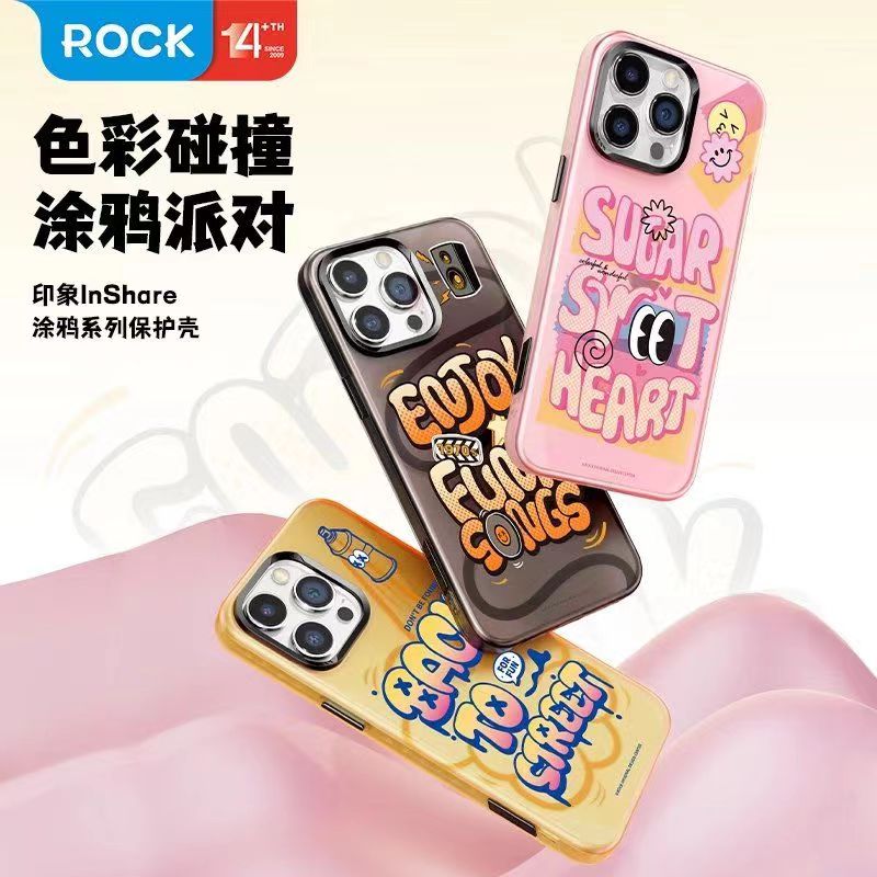 ROCK正品适用苹果15保护套iphone15Pro Max保护壳涂鸦高级感防摔