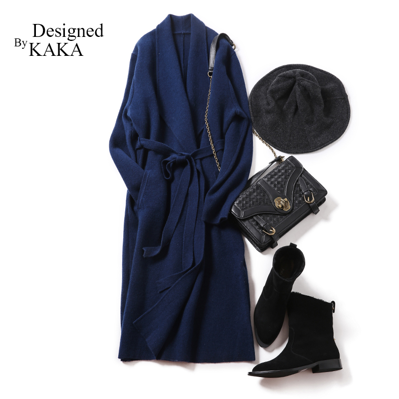 KAKA臻款特惠 法国设计师专题优雅女神范重磅奢靡山羊绒束带大衣