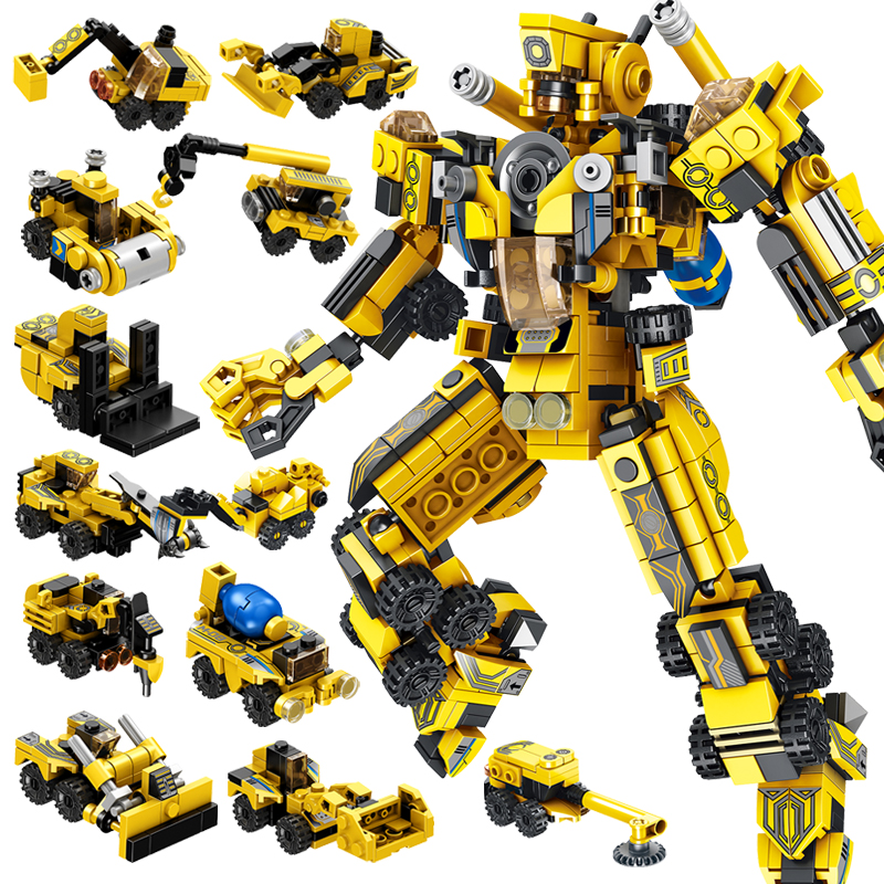 兼容乐高积木变形玩具奥特曼汽车工程机甲合体金刚拼装机器人男孩