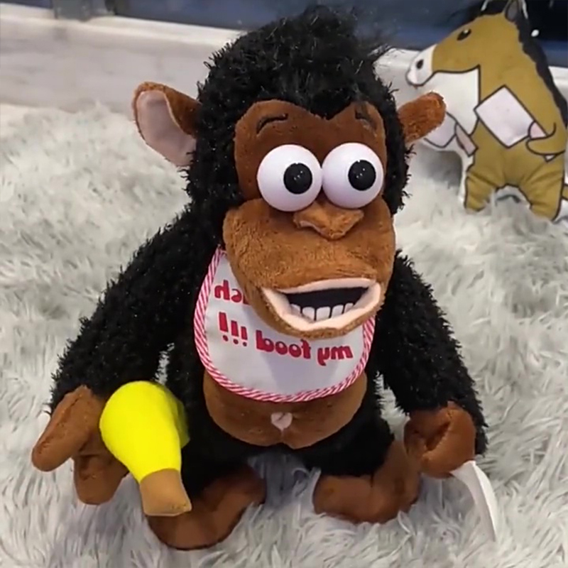 拿香蕉的猴子玩偶抢走拿掉发狂电动哭闹猩猩丑玩具磁控热巴同款猴