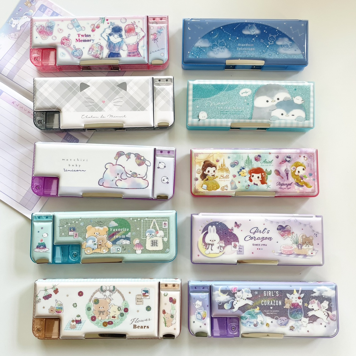 日本笔盒 公主儿童小学生卷笔刀尺子多功能塑料大容量双层文具盒