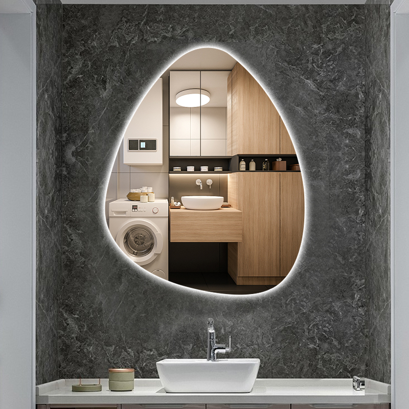 定制极简约浴室卫生间发光镜子智能led水滴洗手台不规则异形挂墙