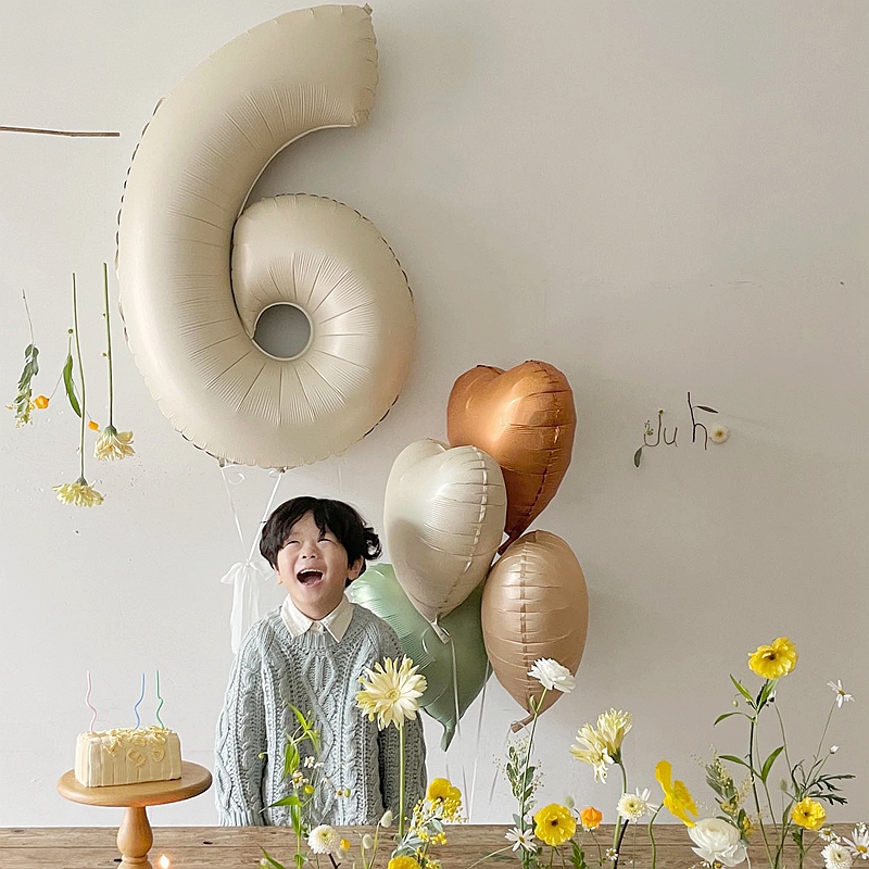 焦糖奶油色40寸大数字韩式复古生日周岁宝宝派对装饰摄影道具气球