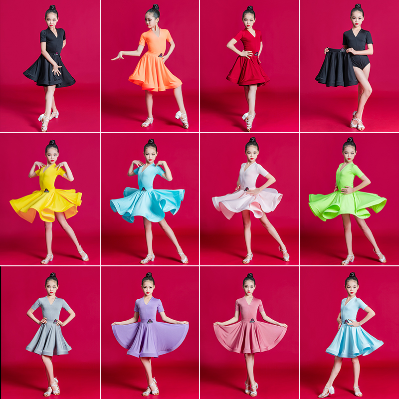 2024新款儿童拉丁舞蹈练功服装女童夏表演服比赛规定演出服大裙摆
