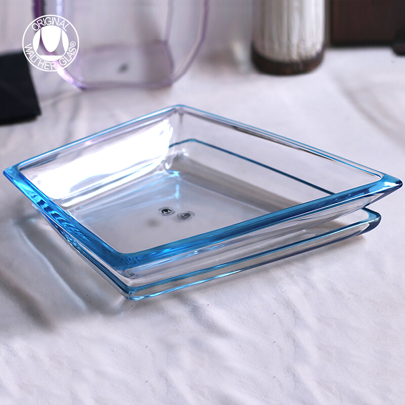 德国伟特进口水晶玻璃蓝色果盘家用欧式平盘简约甜点糖果透明盘子