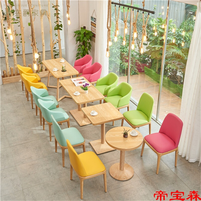 T网红奶茶店桌椅组合简约小吃甜品汉堡快餐店咖啡厅餐厅家具洽谈