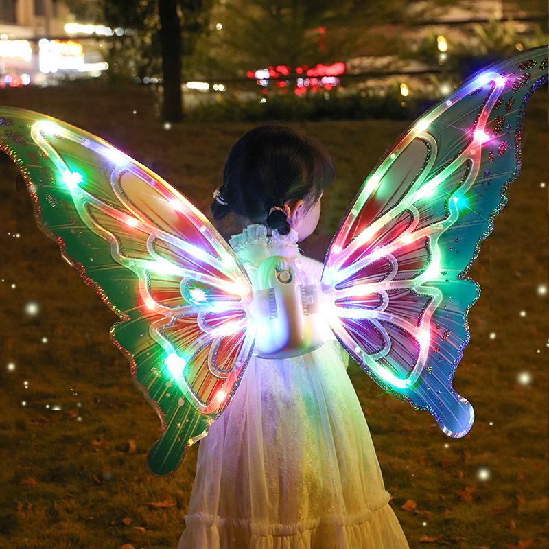 会动的电动蝴蝶翅膀精灵羽翼天使背饰儿童发光玩具小女孩新年礼物