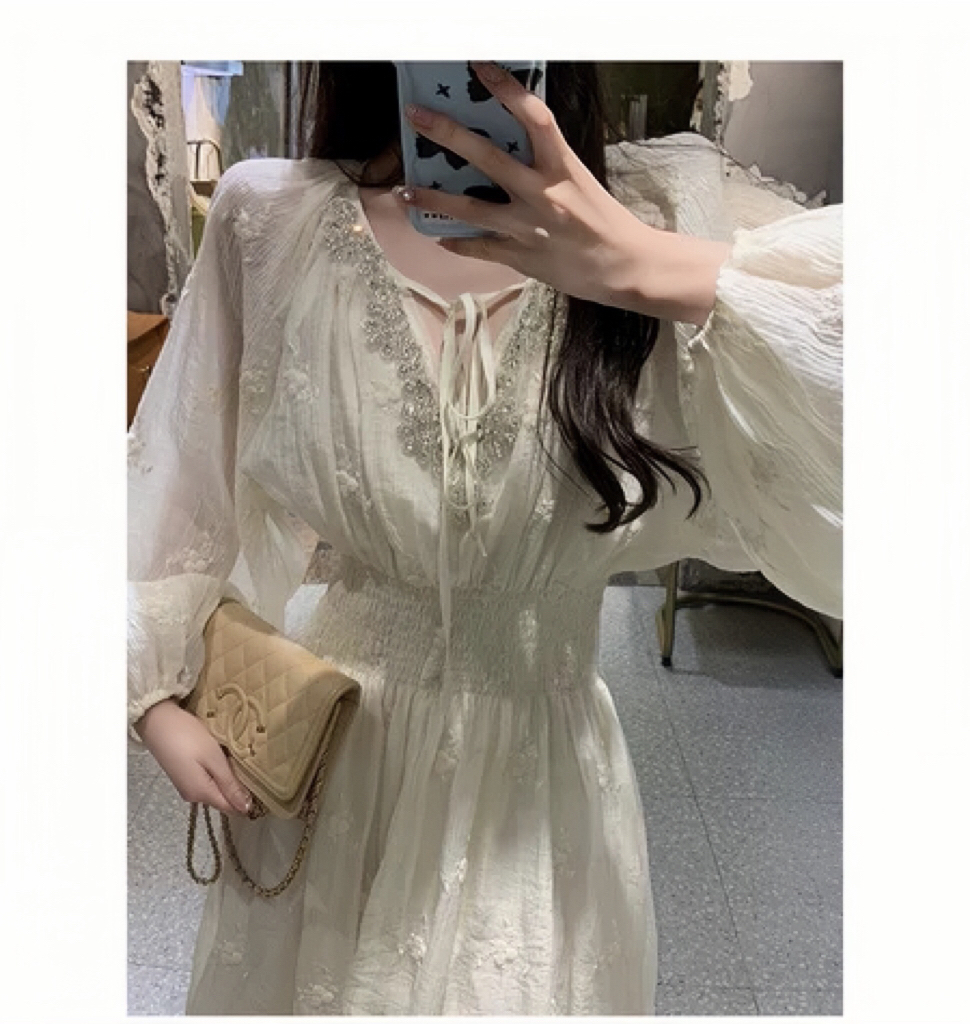 陈佳楠法式白色连衣裙2023新款女夏季绝美质感高级感温柔系裙子