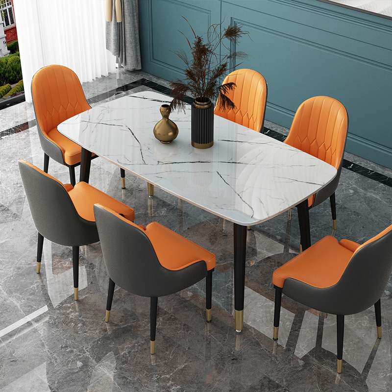 大理石餐桌现代简约北欧轻奢餐桌椅组合家用小户型长方形吃饭桌子