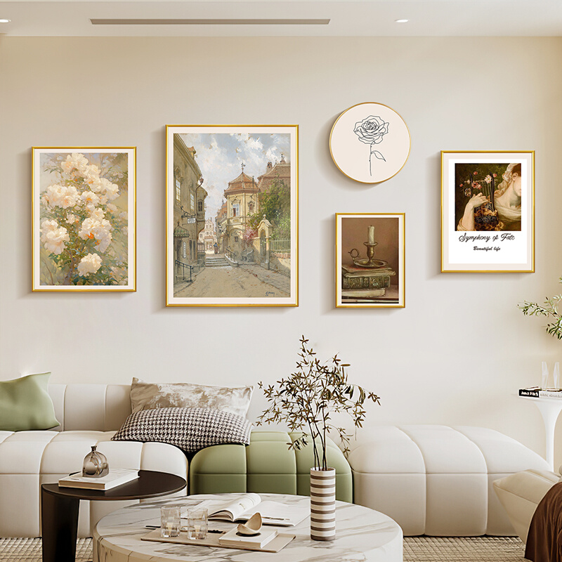 法式客厅装饰画奶油风高级感壁画风景画小众复古背景墙挂画美式