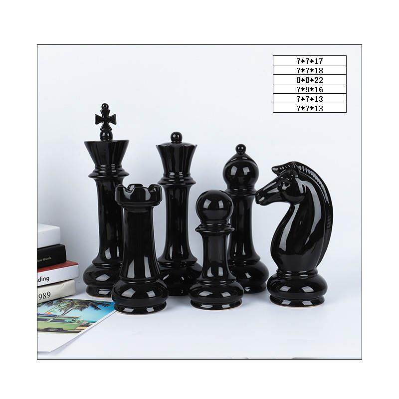 欧式创意简约白色黑色陶瓷国际象棋摆件六件套客厅办公室饰品