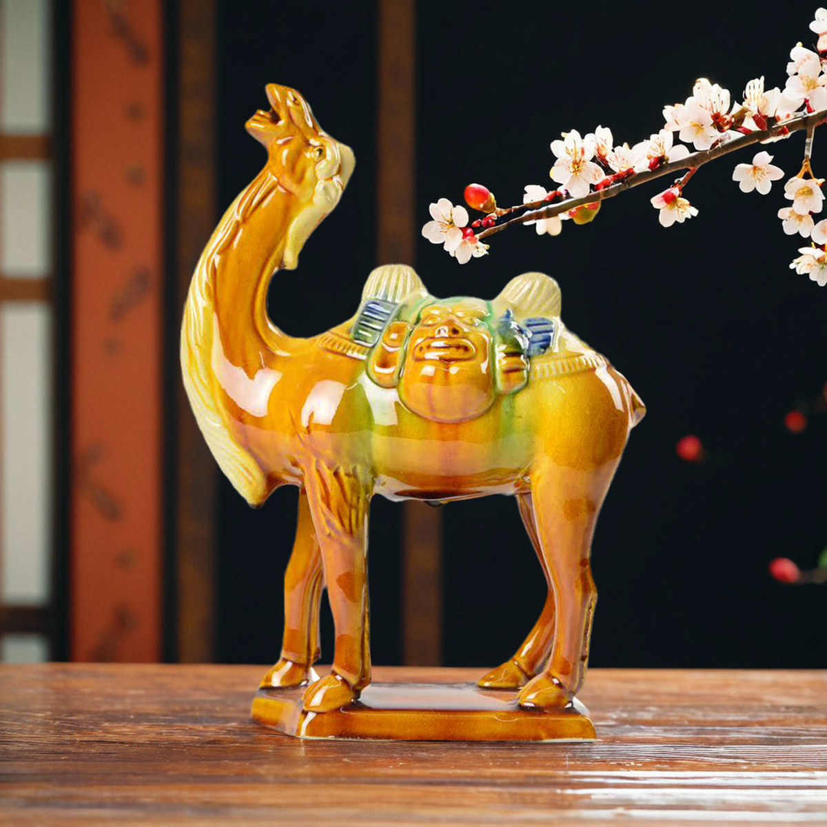 洛阳唐三彩陶瓷骆驼 手工艺品中国风家居装饰品 书房桌面励志摆件